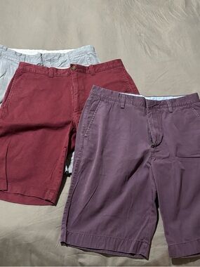 Men's J Crew Chino Shorts - Plum, Burgundy and grey (3 pairs)